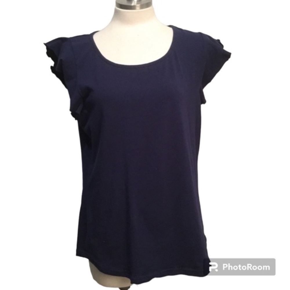 Tracy Negoshian Navy Cap Sleeve Top Large